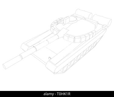 contour of the battle tank of black lines on a white background. Isometric view. Vector illustration Stock Vector