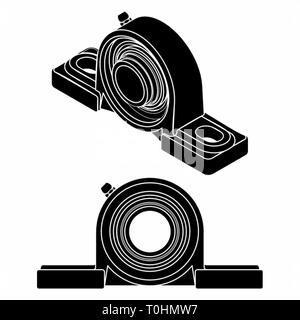 Plummer Block Bearing. Black fill. Stock Vector