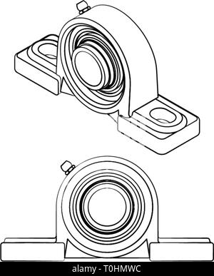 Plummer Block Bearing. Different outline like a brushstrokes. Stock Vector