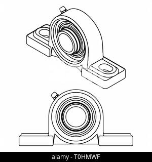 Plummer Block Bearing. Outline only. Stock Vector