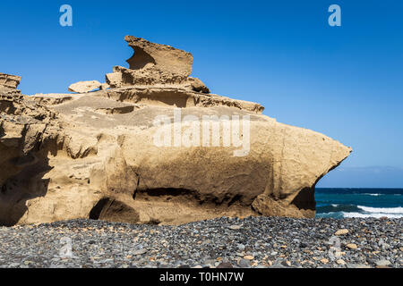 Volcanic rock formations, pyroclastic deposits, on the coast at Tajao in Tenerife, Canary Islands, Spain Stock Photo
