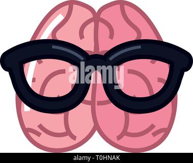human brain using eyeglasses cartoon vector illustration Stock Vector