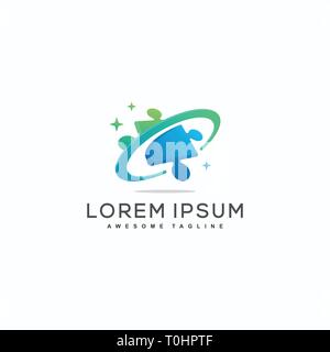 Abstract Planet Puzzle Concept illustration vector Design template. Suitable for Creative Industry, Multimedia, entertainment, Educations, Shop, and a Stock Vector