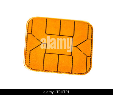 golden chip isolated on white, sim card banking Stock Photo