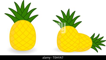 Simple pineapple icon, version with single and two fruits. Stock Vector