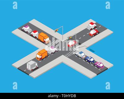 Isometric traffic intersection Stock Vector