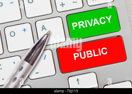 privacy and public printed on computer keyboard Stock Photo