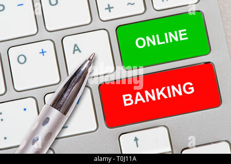 online banking printed on computer keyboard Stock Photo