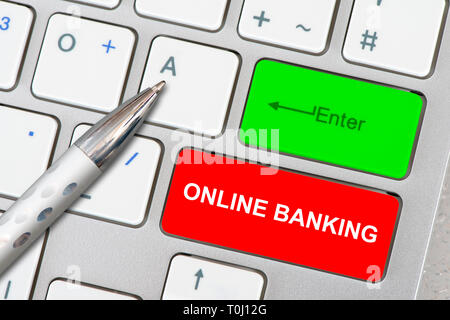 online banking printed on computer keyboard Stock Photo