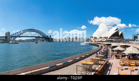 Sydney Harbour Bridge and Sydney Opera House, Bennelong Point, Sydney, Australia Stock Photo