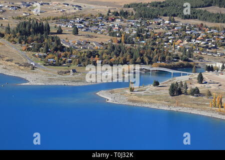 Lake Tekapo from Mount John, Mackenzie Country, Canterbury, New Zealand Stock Photo