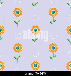 seamless pattern with Stylized Earth in the form of a flower 10 eps Stock Vector