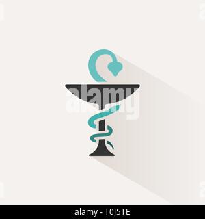 Pharmacy color icon with shadow on a bleige background. Snake symbol. Vector illustration Stock Vector