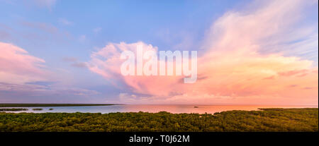 Wet Season storm clouds over the mangroves at Roebuck Bay. Broome, Western Australia Stock Photo