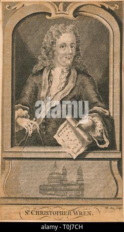 'Sir Christopher Wren', (mid 18th century).  Creator: B Cole. Stock Photo