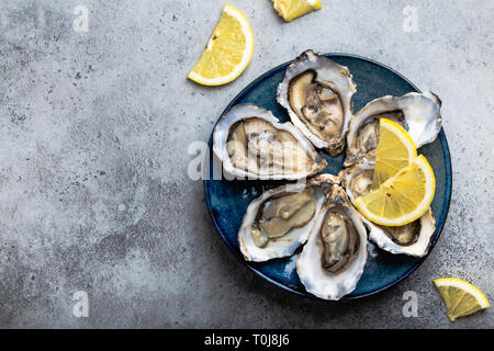 Fresh opened oysters Stock Photo