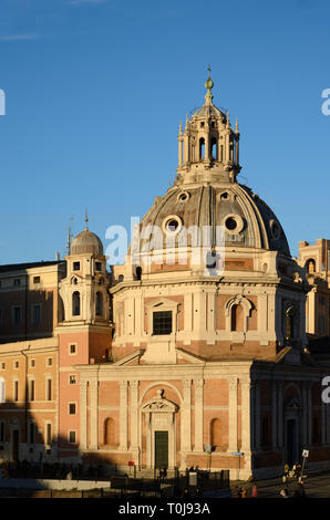 Baroque Facade, Dome & Roof Lantern of Church of Santa Maria di Loreto (1507), designed by Antonio da Sangallo the Younger, Rome Italy Stock Photo