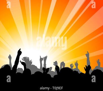 People at the concert with hands in the backlight Stock Vector