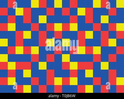 abstract blue red yellow garishly background of patterned sqares Stock Vector