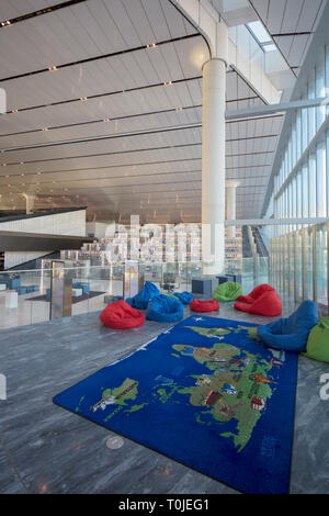 children's seating area, Qatar National Library building , Education City, Qatar, by Rem Koolhaas, 2017 Stock Photo