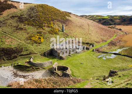 Remains of the old Porcelain works at Porth Llanlleiana on the coastal path. Cemaes, Isle of Anglesey, Wales, UK, Britain Stock Photo