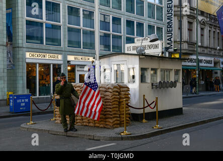 Barrack, house in the checkpoint Charlie, middle, Berlin, Germany, Baracke, Haus am Checkpoint Charlie, Mitte, Deutschland Stock Photo