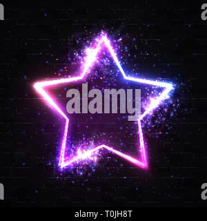 Stars background on black brick wall. Neon sign. Stock Vector