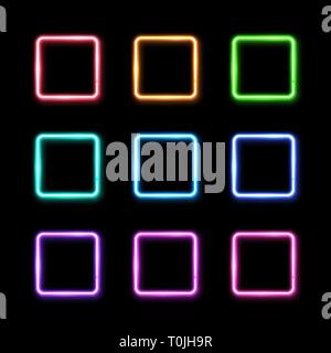 Colorful square frames set on black background. Stock Vector