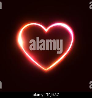 Red neon heart background. 3d realistic design. Stock Vector