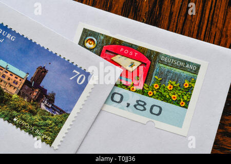 German stamps 70 cents and 80 cents, symbolic photo Portoerhöhung, Deutsche Briefmarken 70 Cent und 80 Cent, Symbolfoto Portoerhöhung Stock Photo