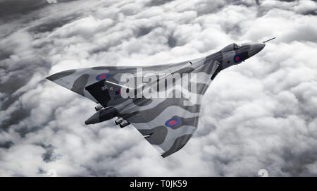 Avro Vulcan XH558 The Spirit Of Great Britain in the air over Cumbria, UK. Stock Photo