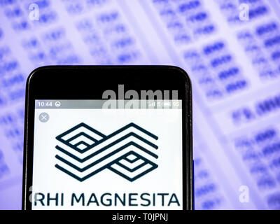 Ukraine. 20th Mar, 2019. RHI Magnesita N.V. company logo seen displayed on a smart phone. Credit: Igor Golovniov/SOPA Images/ZUMA Wire/Alamy Live News Stock Photo