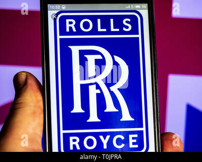 Ukraine. 20th Mar, 2019. Rolls-Royce Group plc company logo seen displayed on a smart phone. Credit: Igor Golovniov/SOPA Images/ZUMA Wire/Alamy Live News Stock Photo