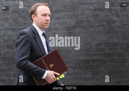 Downing Street, London, UK. 20th Mar, 2019. Matt Hancock MP, Secretary of State for Health and Social Care.Cabinet Ministers enter and leave Downing Street several times during an eventful day in Westminster. Credit: Imageplotter/Alamy Live News Stock Photo