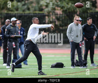 Former Utah Utah quarter back Troy Williams (1) during the USC Trojans Pro Day at the Cromwell Field and Loker Stadium on Wednesday March 20, 2019 (Photo by Jevone Moore) Stock Photo