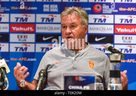 Kuala Lumpur, Malaysia. 21st Mar, 2019. Guus Hiddink, head coach of Chinese U23 team attends the press conference ahead of the AFC U23 Championship 2020 Qualifiers Group J match in Kuala Lumpur, Malaysia, March 21, 2019. Credit: Chong Voon Chung/Xinhua/Alamy Live News Stock Photo