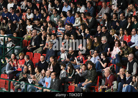 Candy Arena, Monza, Italy. 20th March, 2019. CEV Volleyball Challenge Cup men, Final, 1st leg. Monza's crowd during the match between Vero Volley Monza and Belogorie Belgorod at the Candy Arena Italy.  Credit: Claudio Grassi/Alamy Live News Stock Photo
