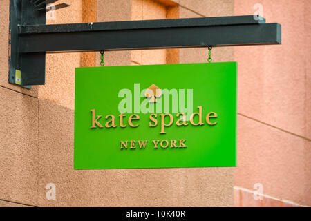 LAS VEGAS, NV, USA - FEBRUARY 2019: Sign above the entrance to the Kate Spade store in the Premium Outlets in Las Vegas. Stock Photo