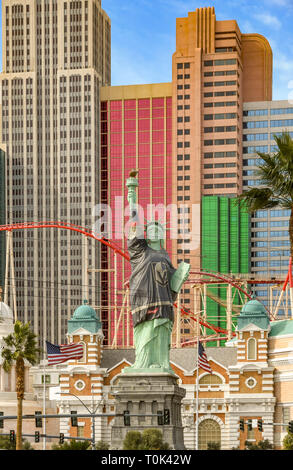 LAS VEGAS, NV, USA - FEBRUARY 2019: Replica of the Statue of Liberty outside the New York New York Hotel in Las Vegas. Stock Photo