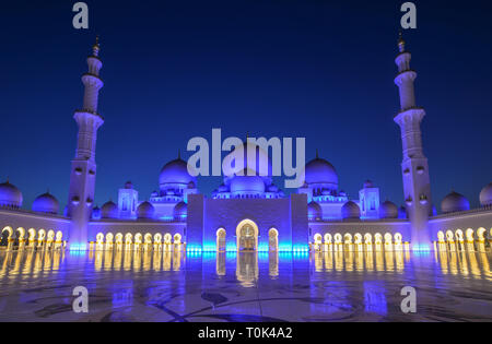 Abu Dhabi - Dec 8, 2018. Nice night view of the Sheikh Zayed Grand Mosque in Abu Dhabi, UAE.