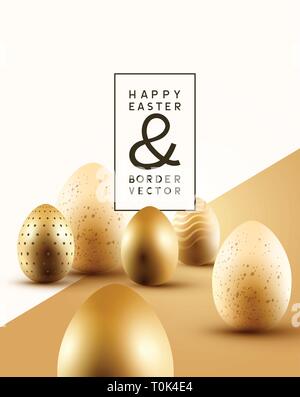 A collection of golden Easter chocolate eggs with room for text. Easter composition vector illustration. Stock Vector