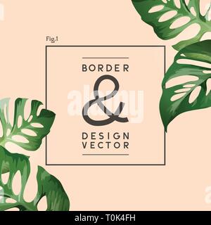 A minimal and elegant frame layout design with tropical leaves. Vector illustration. Stock Vector