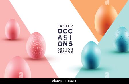 Pastel coloured chocolate Easter eggs event composition layout. Vector illustration. Stock Vector