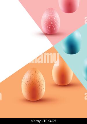 Happy Easter Day with decorated eggs. Modern abstract composition layout in pastel colours. Vector illustration. Stock Vector