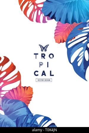 Bright and colourful tropical border layout design. Vector illustration. Stock Vector