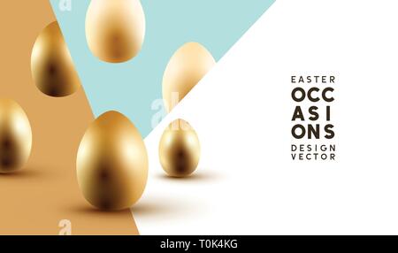 Easter Eggs event background with gold and cream eggs. Vector illustration. Stock Vector