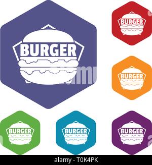 Fresh burger icons vector hexahedron Stock Vector