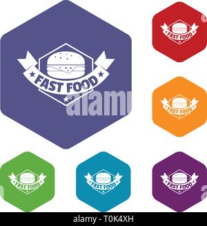 Fast food burger icons vector hexahedron Stock Vector