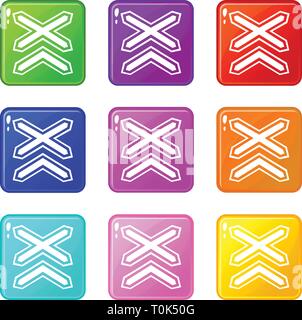 Two line non barrier railways icons set 9 color collection Stock Vector