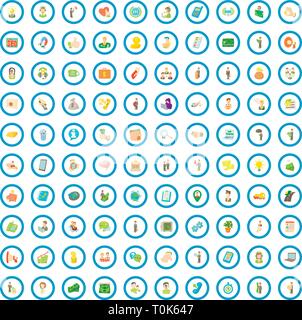 100 job contract icons set, cartoon style Stock Vector